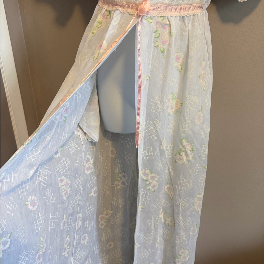Vintage Floral Lace Trim Empire Waist Maxi Nightgown White prairie Cottagecore M - Picture 4 of 7